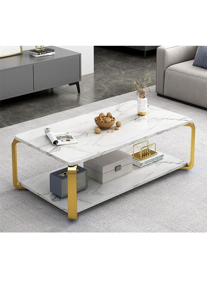 keke NKX White Marble Finish with Gold frame Top 2 Tier Modern Living Room Home Sofa Table  - Image 3