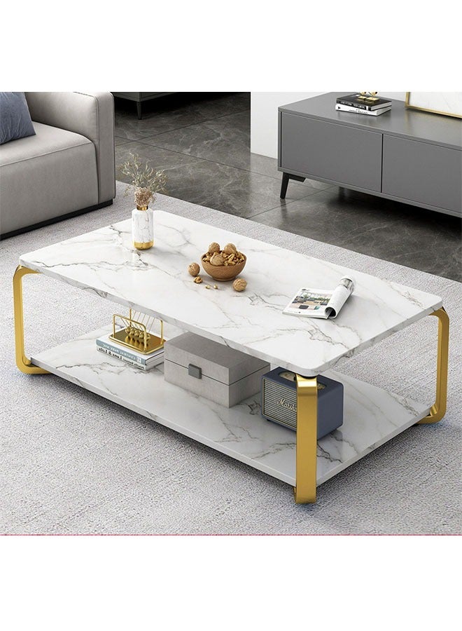 keke NKX White Marble Finish with Gold frame Top 2 Tier Modern Living Room Home Sofa Table  - Image 1