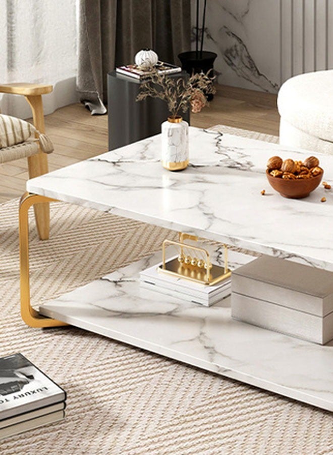 keke NKX White Marble Finish with Gold frame Top 2 Tier Modern Living Room Home Sofa Table  - Image 4