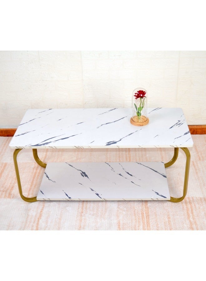 keke NKX White Marble Finish with Gold frame Top 2 Tier Modern Living Room Home Sofa Table  - Image 5