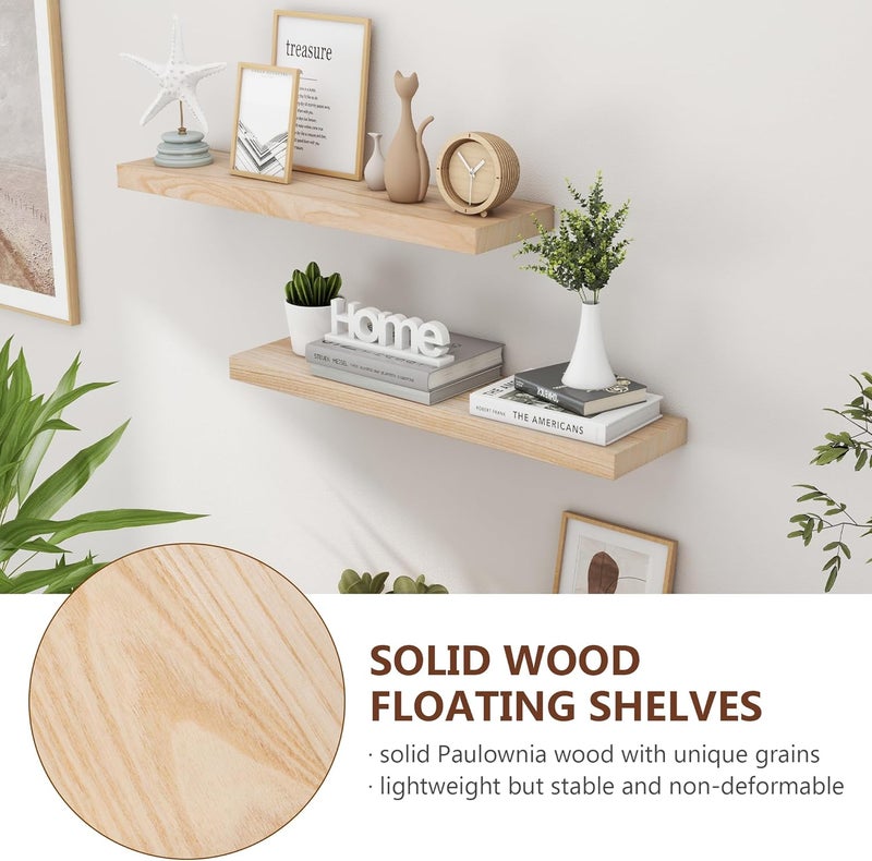 fuqing Natural Wood Floating Shelves for Wall, 30 Inch Wood Floating Shelves Set of 2, Natural Wooden Wall Shelves for Living Room Bedroom Home Office - Natural - Image 4