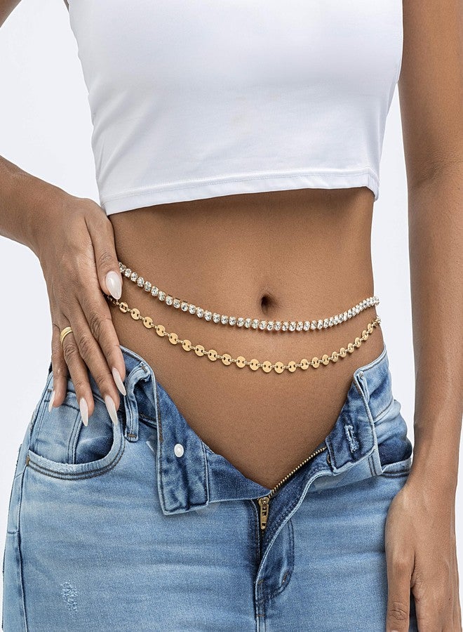 ELABEST Gold Layered Belly Chain Crystal Waist Chains Rhinestone Belly Jewelry for Women - Image 3
