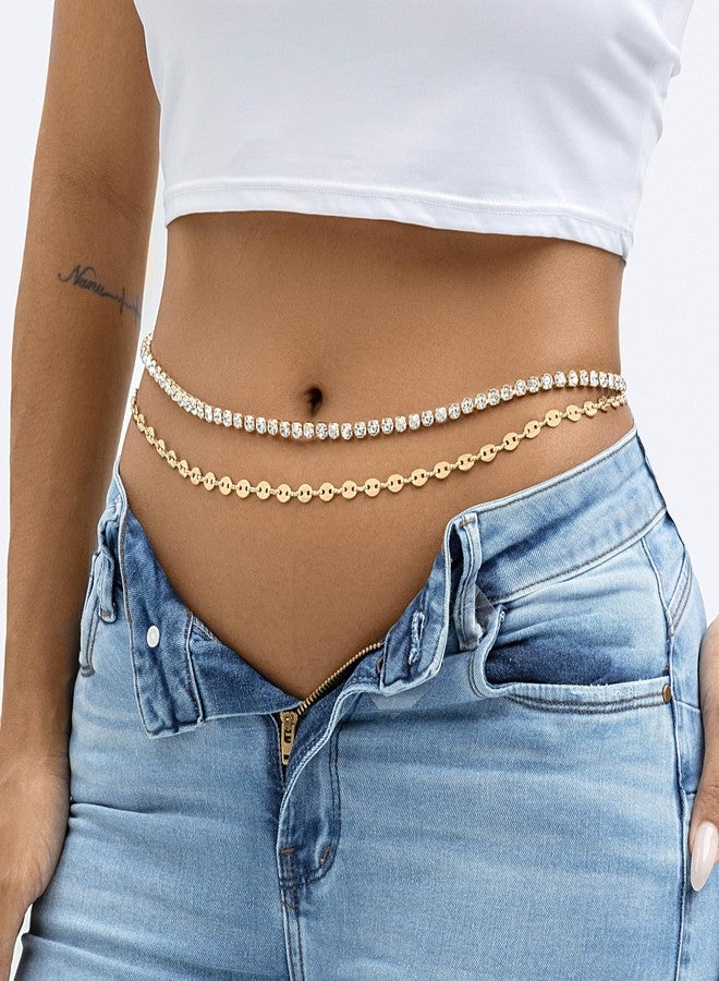 ELABEST Gold Layered Belly Chain Crystal Waist Chains Rhinestone Belly Jewelry for Women - Image 2