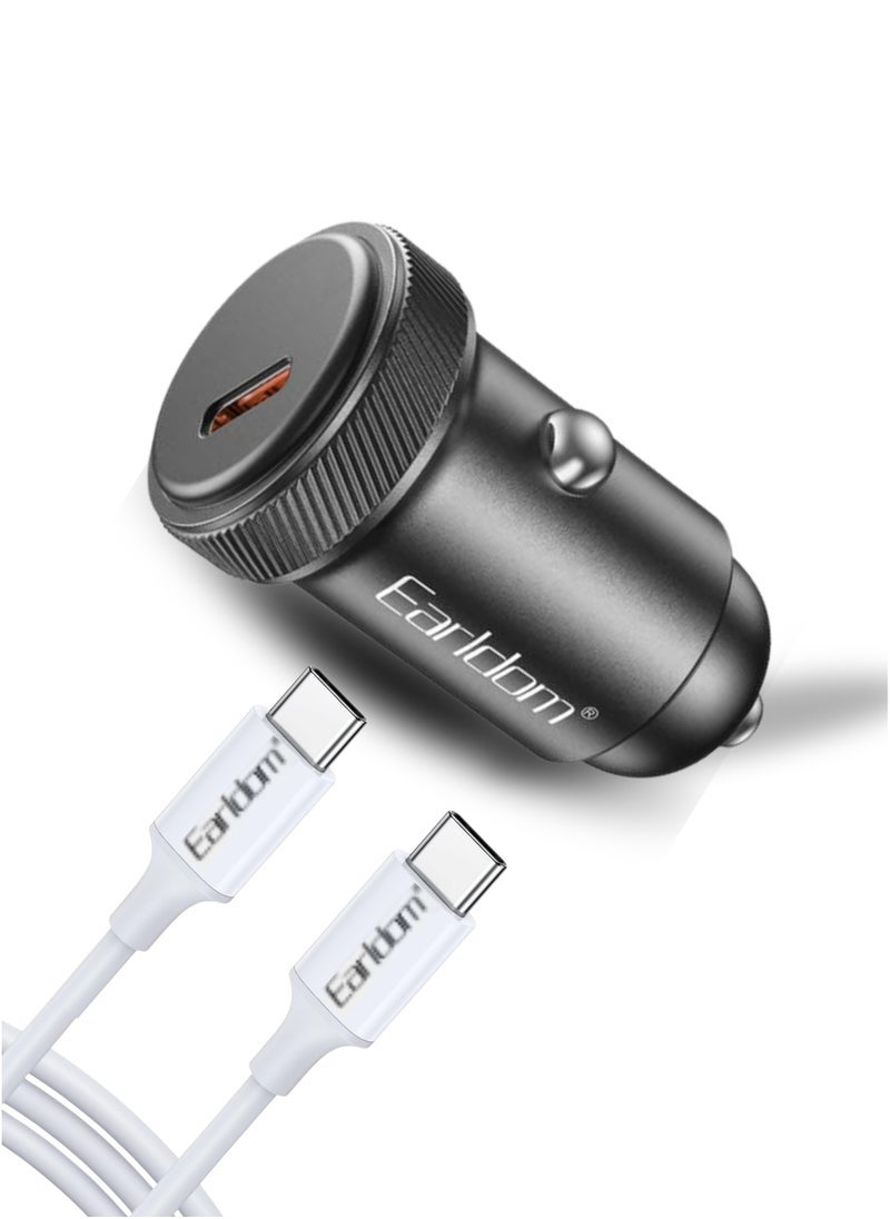 Earldom PD 30W USB-C Fast Car Charger with Type-C to C Cable – Compatible with iPhone 16–11, iPad Pro/Mini 6, Samsung S24/S23, Xiaomi, AirPods 4, Apple Watch S10 – Black - Image 1