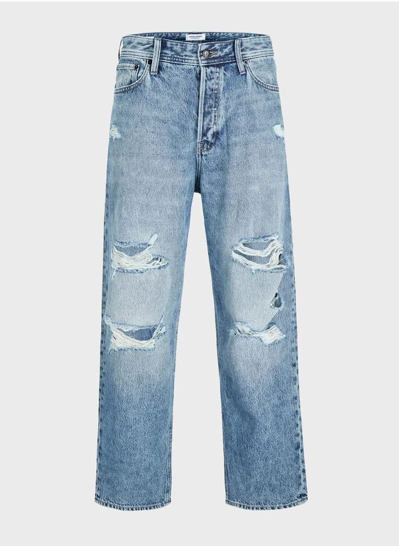 JACK & JONES Jjialex Jjoriginal Stright Fit Light Wash Ripped Jeans