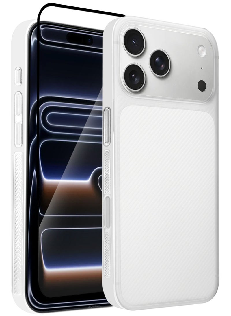 2Packs Case Cover for iPhone 17 Pro, Air Skin Line Design Back Cover, Sturdy Durable Ultra-Thin Case, Drop Protection Cover Clear with 3D Screen Protector - White