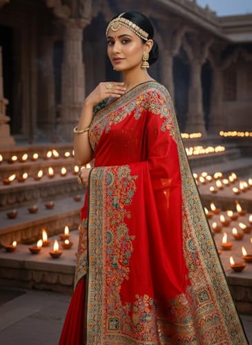 Glory Sarees Women's Kashmiri Pashmina Pure Silk Meenakari Woven Saree With Blouse Piece (Pashmina_Silk102_Red) - Image 3