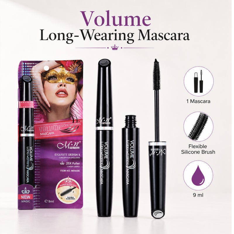Me Now Black Mascara, 9ml, Volume Long-Wearing Lash Makeup, Flexible Silicone Brush, Rich Black Finish, Smudge-Resistant, Eye Makeup Tool for Daily Use 3Pcs - Image 2