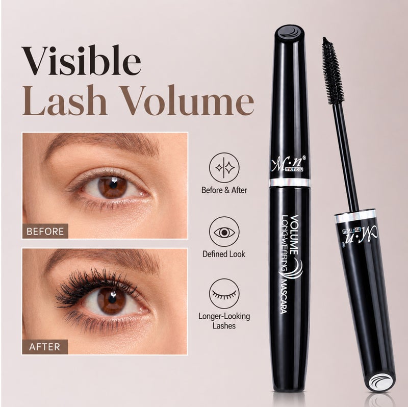 Me Now Black Mascara, 9ml, Volume Long-Wearing Lash Makeup, Flexible Silicone Brush, Rich Black Finish, Smudge-Resistant, Eye Makeup Tool for Daily Use 3Pcs - Image 4