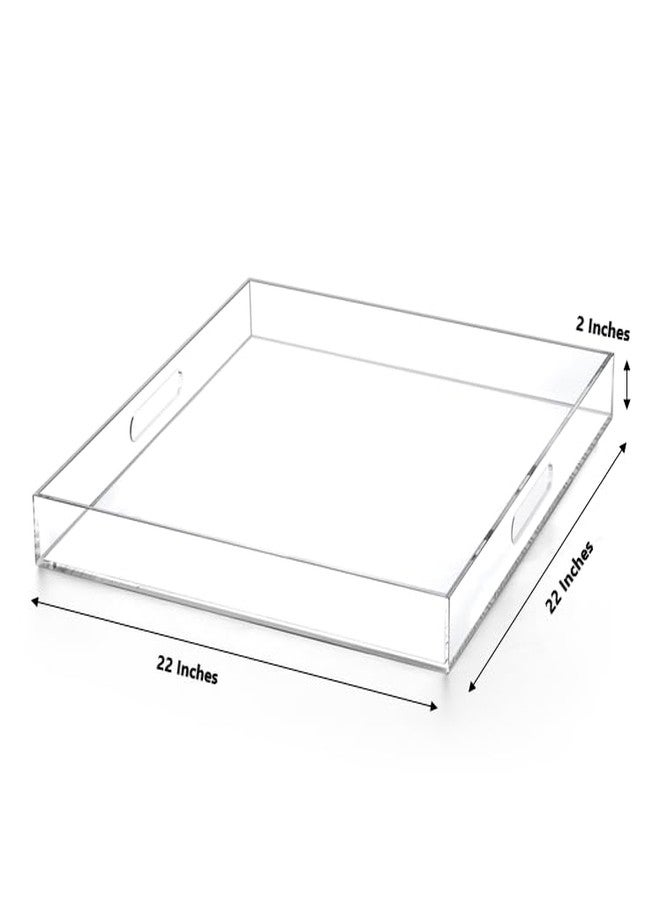 ATOZONE Extra Large Clear Modern Acrylic Ottoman Tray with Cutout Handles 22x22 Inch Over-Sized Serving Tray Organizer Boot Tray Decorative Tray for Living Room Bedroom Entryway and Kitchen Tabletop - Image 2