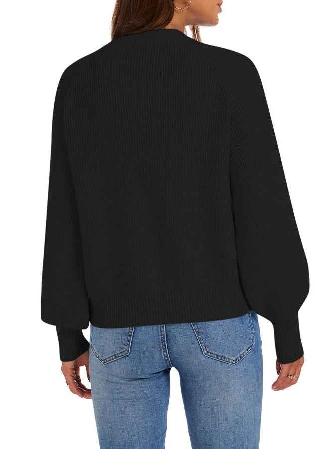 KUOTAI Women's Chunky Knit Open Front Sweaters Long Sleeve Button Loose Short Cardigan Outerwear Coats, Black, XL - Image 4