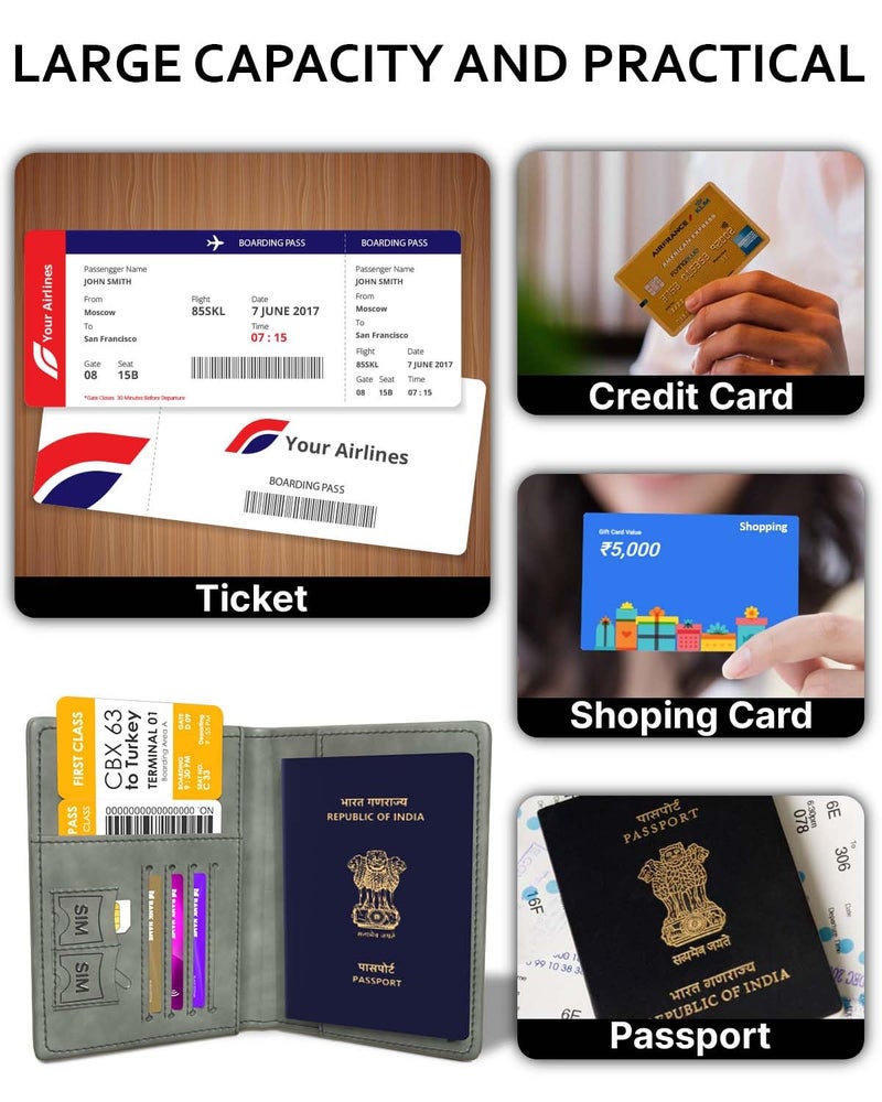 FEDUS Premium Passport Holder for Men and Women Passport Cover Case Wallet with Credit/Debit Card, ID Card, Ticket, Currency, Boarding Pass Slots, RFID Protected Travel Document Accessories Organiser - Image 4