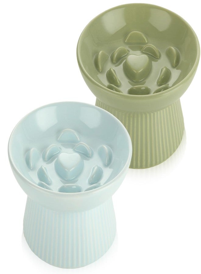 STARVAST 2 Pack Ceramic Slow Feeder Cat Bowl, Elevated Slow Feeder Cat Bowl, Anti Vomiting & Choking Cat Slow Feeder, Raised Cat Bowl Slow Feeder for Dry and Wet Food, Spill-Proof and Easy to Clean - Image 1