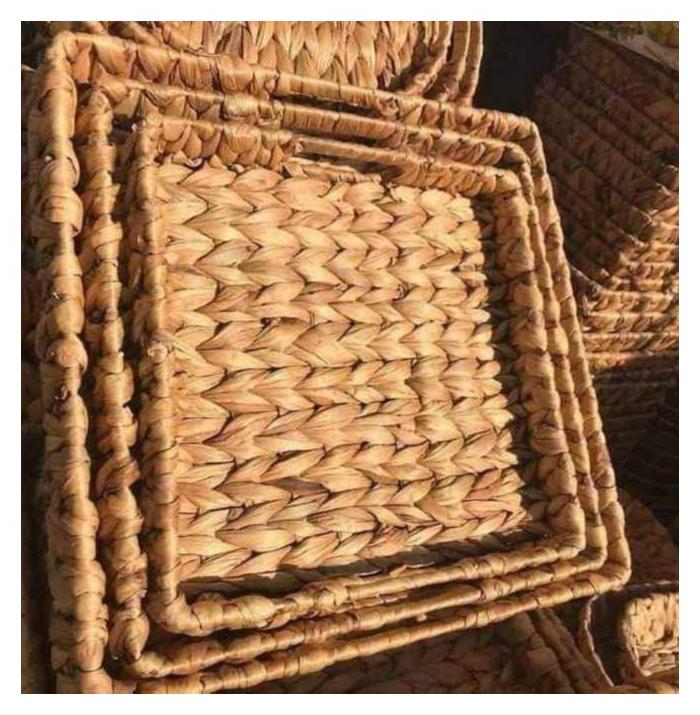 Spaceshoop Rattan Serving Tray with Handles Set of 3 Hand Woven Wicker Tray Rustic Decorative Tray for Breakfast Drinks Snack Bread for Coffee Table Bar Dinner Parties Kitchen Organizer Square 25-30-35 - Image 1