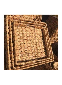 Spaceshoop Rattan Serving Tray with Handles Set of 3 Hand Woven Wicker Tray Rustic Decorative Tray for Breakfast Drinks Snack Bread for Coffee Table Bar Dinner Parties Kitchen Organizer Square 25-30-35  - Image 1