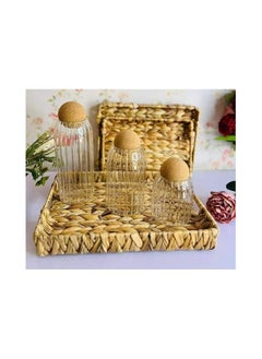 Spaceshoop Rattan Serving Tray with Handles Set of 3 Hand Woven Wicker Tray Rustic Decorative Tray for Breakfast Drinks Snack Bread for Coffee Table Bar Dinner Parties Kitchen Organizer Square 25-30-35  - Image 2