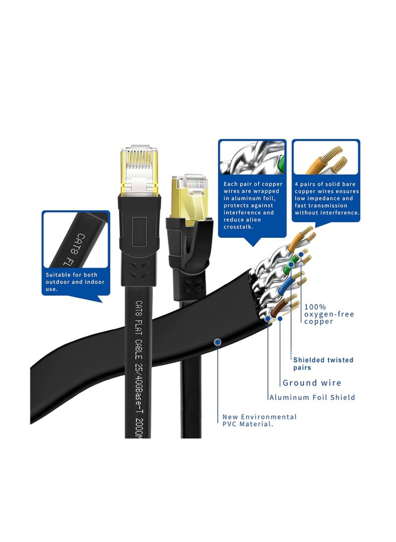 XICEN - CAT8 Ethernet Cable, High Speed Heavy Duty Cat8 LAN Network Cable 40Gbps, 2000Mhz with Gold Plated RJ45 Compatible with Gaming Switch PC PS5 PS4 Xbox Modem Router WIFI Extender Patch Panel  - Black (10M) - Image 1