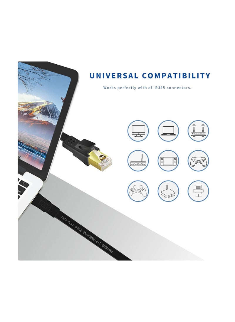 XICEN - CAT8 Ethernet Cable, High Speed Heavy Duty Cat8 LAN Network Cable 40Gbps, 2000Mhz with Gold Plated RJ45 Compatible with Gaming Switch PC PS5 PS4 Xbox Modem Router WIFI Extender Patch Panel  - Black (10M) - Image 1
