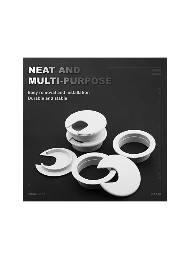 PROMASS 2 Inch 6 Pcs Desk Grommets Kit, White Hole Covers Plastic Grommet Cable Cord Management Organizer for Wiring, Cable, Cord - Image 5