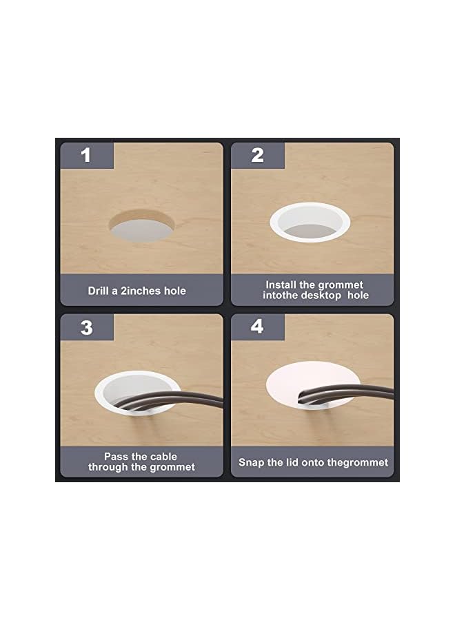 PROMASS 2 Inch 6 Pcs Desk Grommets Kit, White Hole Covers Plastic Grommet Cable Cord Management Organizer for Wiring, Cable, Cord - Image 4