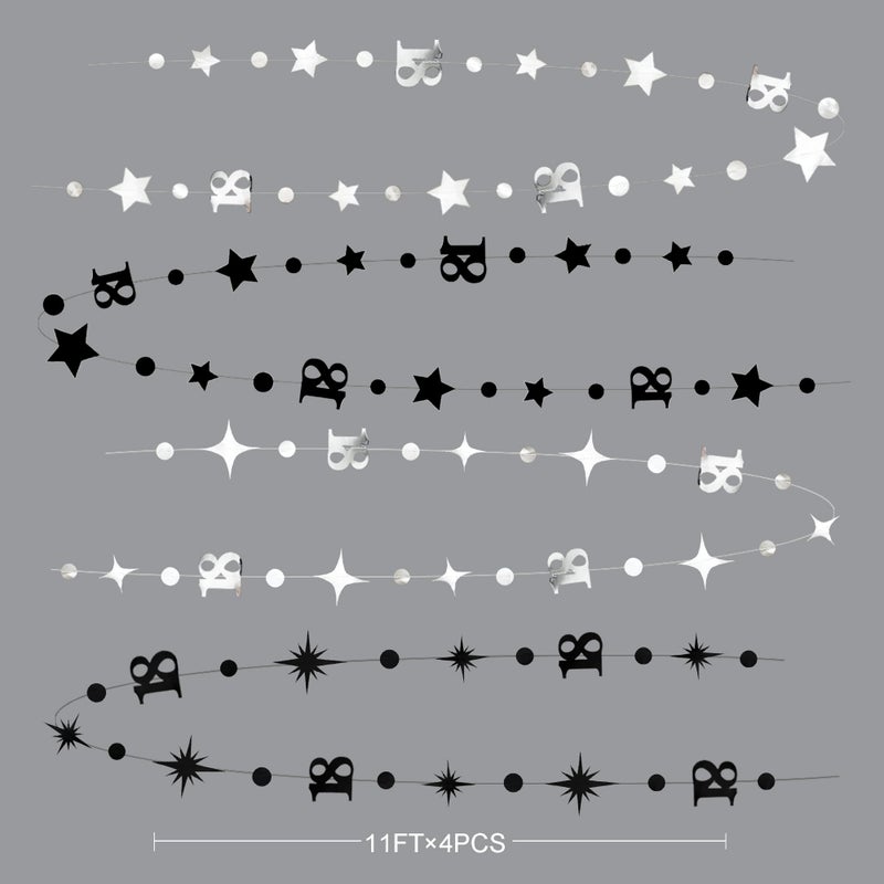 pinkblume Silver Black 18th Birthday Decorations Number 18 Circle Dot Twinkle Star Garland Streamer Banner Backdrop for Girls Boys Happy 18th Birthday Time to Adult Cheers to 18 Years Old Anniversary Party - Image 2