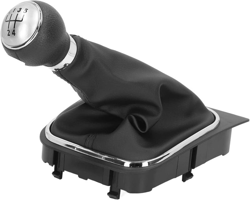 Gear Shift Knob Kit,Weighted Shift Knob 5 Speed,Gear Shift Stick Knob Gaiter Boot Dust Cover,PU Leather Automotive Body Parts (Silver Cap) - Image 4