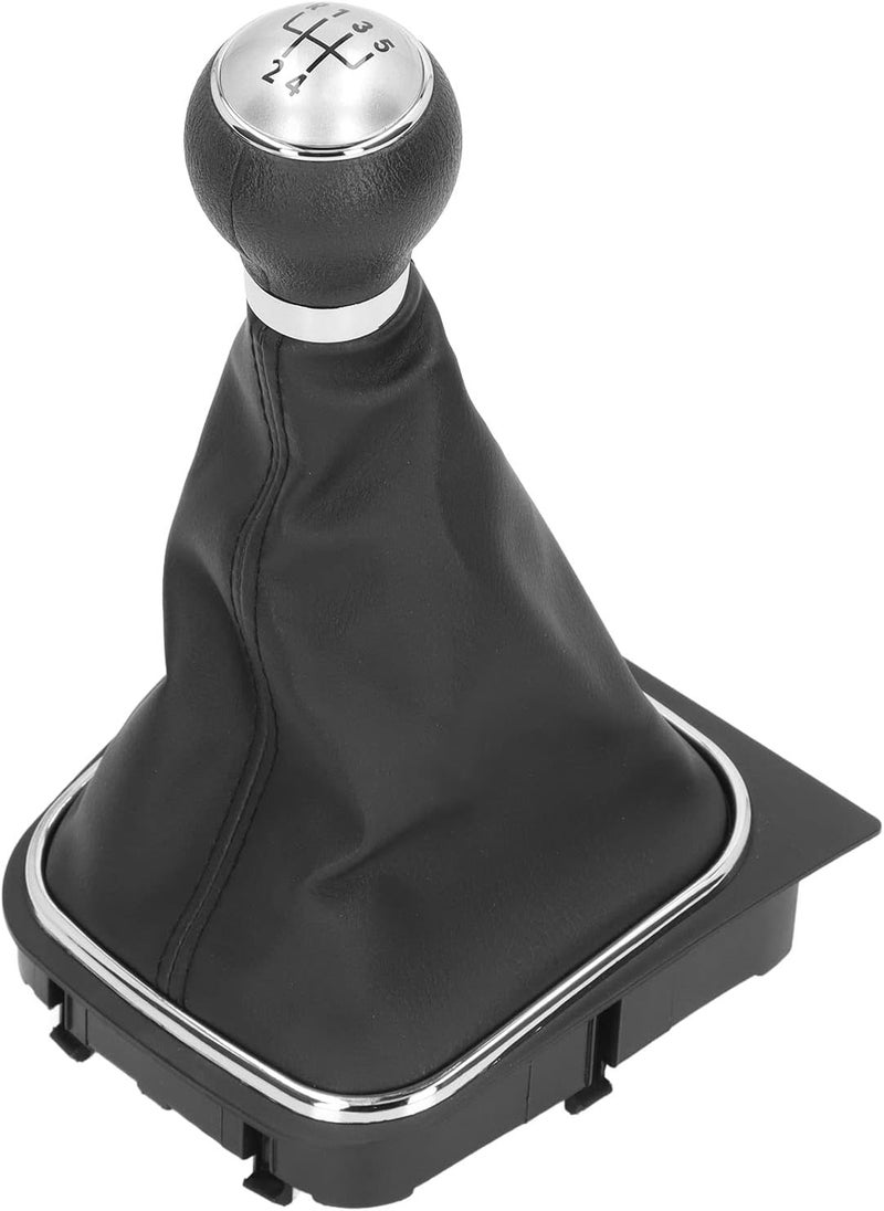 Gear Shift Knob Kit,Weighted Shift Knob 5 Speed,Gear Shift Stick Knob Gaiter Boot Dust Cover,PU Leather Automotive Body Parts (Silver Cap) - Image 1