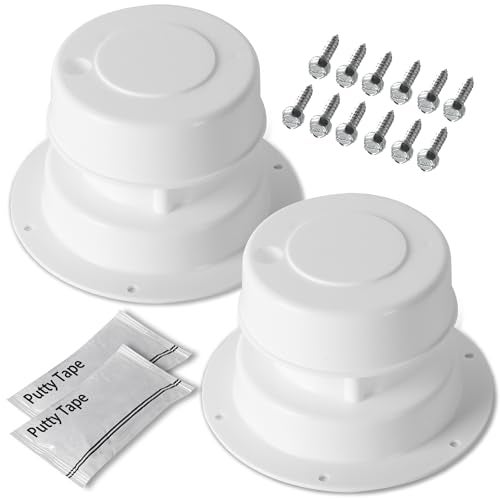 Aussio (2 Pack, White RV Roof Vent Cover Kits with Putty Tape and Screws, Camper Vents Cap for Trailer RV Roof Vent Cover Replacement, Camper Plumbing Vents Caps Kit for 1" to 2-3/8" OD Pipe - Image 1