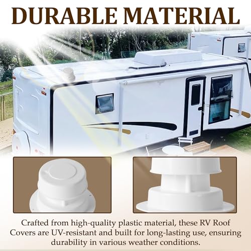 Aussio (2 Pack, White RV Roof Vent Cover Kits with Putty Tape and Screws, Camper Vents Cap for Trailer RV Roof Vent Cover Replacement, Camper Plumbing Vents Caps Kit for 1" to 2-3/8" OD Pipe - Image 3