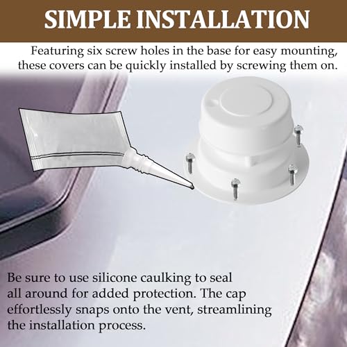 Aussio (2 Pack, White RV Roof Vent Cover Kits with Putty Tape and Screws, Camper Vents Cap for Trailer RV Roof Vent Cover Replacement, Camper Plumbing Vents Caps Kit for 1" to 2-3/8" OD Pipe - Image 5