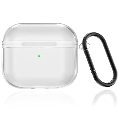 Geekboy Soft TPU Case Cover Compatible for AirPods 3 (2021) with Keychain Portable Shockproof and Dustproof See-Through Protective Cover, Front LED Visible, AirPods 3 Accessories - Clear - Image 1