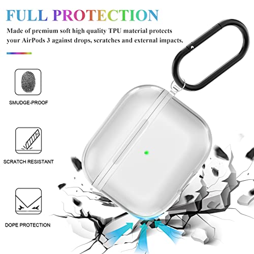 Geekboy Soft TPU Case Cover Compatible for AirPods 3 (2021) with Keychain Portable Shockproof and Dustproof See-Through Protective Cover, Front LED Visible, AirPods 3 Accessories - Clear - Image 3