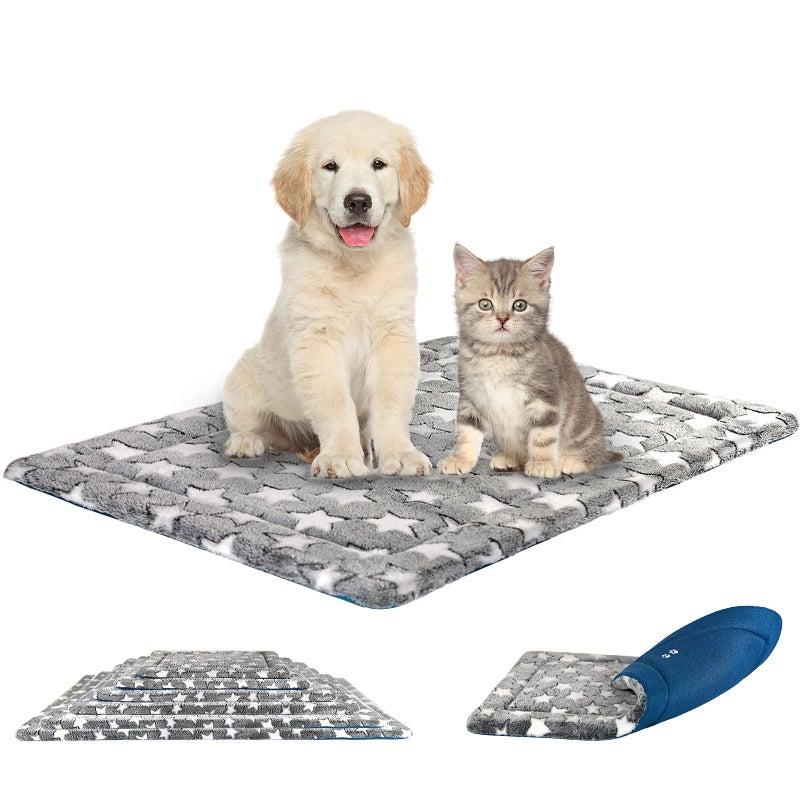KROSER Fancy Dog Crate Pad Reversible Cool Warm Machine Washable Suitable for Small to XXXLarge Dogs Grey Navy Star Pattern - Image 3