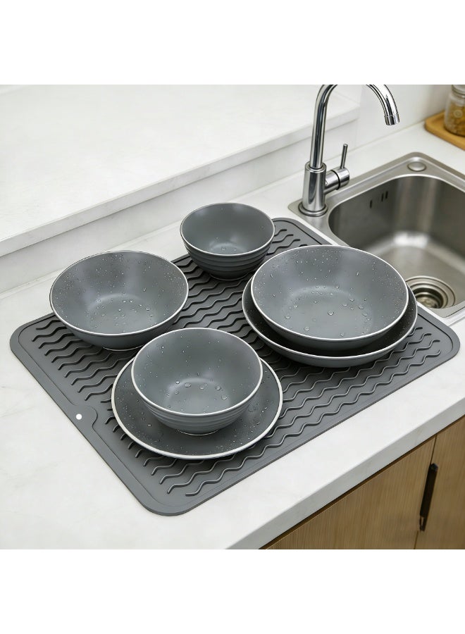 Haidue 1/2/3PCS Silicone Dish Drying Mat  Food Grade Draining Mat  Anti Slip BPA Free Heat Resistant Dishwasher Safe Kitchen Counter Insulating Dining Mat for Plates Utensils Baby Bottles  40x30CM (Grey) - Image 3