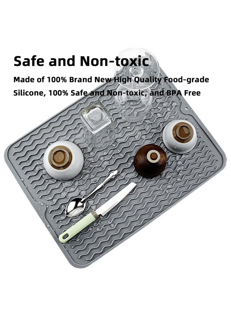 Haidue 1/2/3PCS Silicone Dish Drying Mat  Food Grade Draining Mat  Anti Slip BPA Free Heat Resistant Dishwasher Safe Kitchen Counter Insulating Dining Mat for Plates Utensils Baby Bottles  40x30CM (Grey) - Image 2
