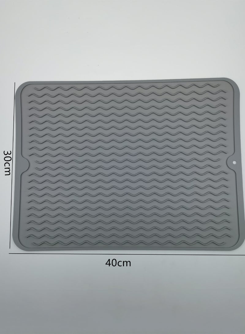 Haidue 1/2/3PCS Silicone Dish Drying Mat  Food Grade Draining Mat  Anti Slip BPA Free Heat Resistant Dishwasher Safe Kitchen Counter Insulating Dining Mat for Plates Utensils Baby Bottles  40x30CM (Grey) - Image 5
