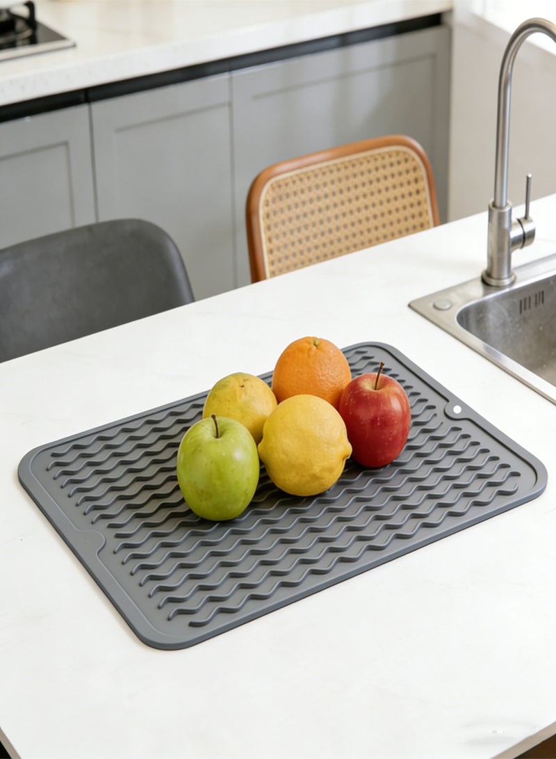 Haidue 1/2/3PCS Silicone Dish Drying Mat  Food Grade Draining Mat  Anti Slip BPA Free Heat Resistant Dishwasher Safe Kitchen Counter Insulating Dining Mat for Plates Utensils Baby Bottles  40x30CM (Grey) - Image 4