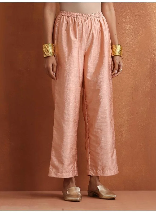 trueBrowns Blush Pink Tissue Flared Anarkali Kurta Set