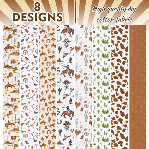Bolsome 40Pcs Western Cowboy Cotton Fabric Strips Brown Cowboy Stripes Fabric Bundles for Wild West Horse Boot Cactus Rodeo Quilting Crafting Precut Patchwork Gift Sewing DIY Crafts - Image 3