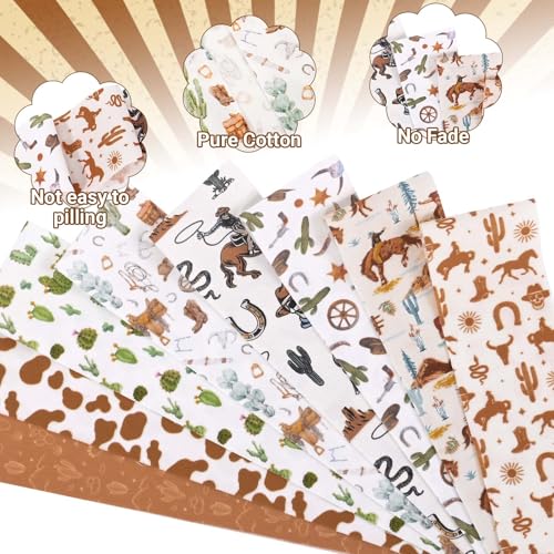 Bolsome 40Pcs Western Cowboy Cotton Fabric Strips Brown Cowboy Stripes Fabric Bundles for Wild West Horse Boot Cactus Rodeo Quilting Crafting Precut Patchwork Gift Sewing DIY Crafts - Image 4