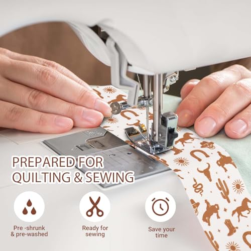 Bolsome 40Pcs Western Cowboy Cotton Fabric Strips Brown Cowboy Stripes Fabric Bundles for Wild West Horse Boot Cactus Rodeo Quilting Crafting Precut Patchwork Gift Sewing DIY Crafts - Image 5