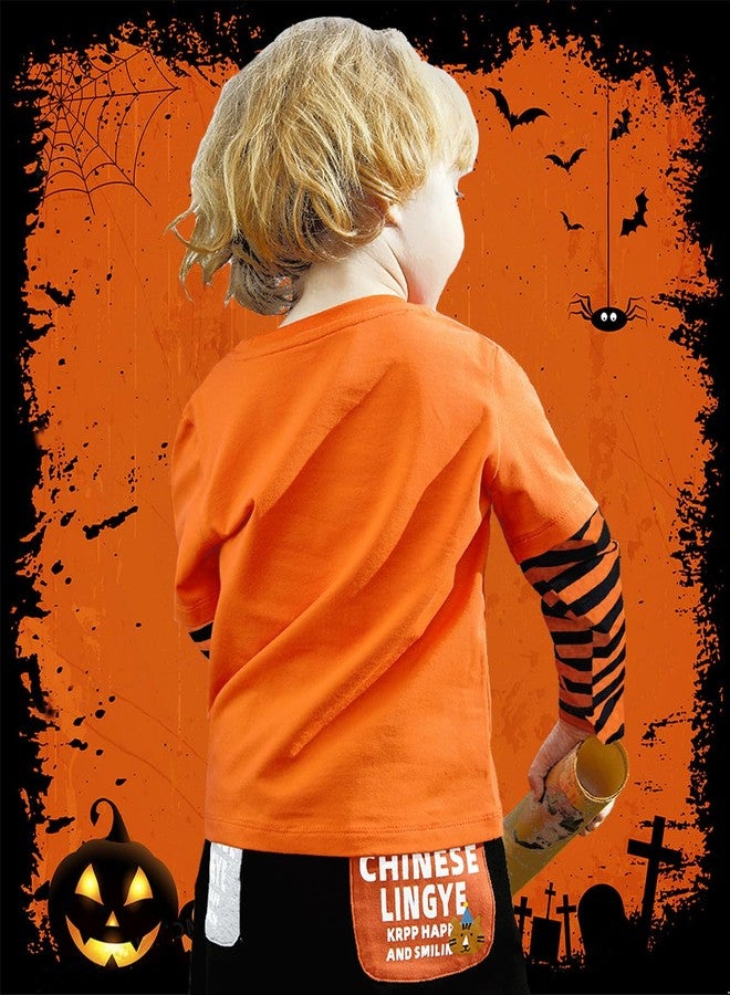 CM-Kid Ghost Dino Shirt for Toddler Boy Girl's Halloween Monster Truck Outfits Stripe Long Sleeve Cotton Shirt Tops Kids Clothes Tshirt Orange 7T - Image 4