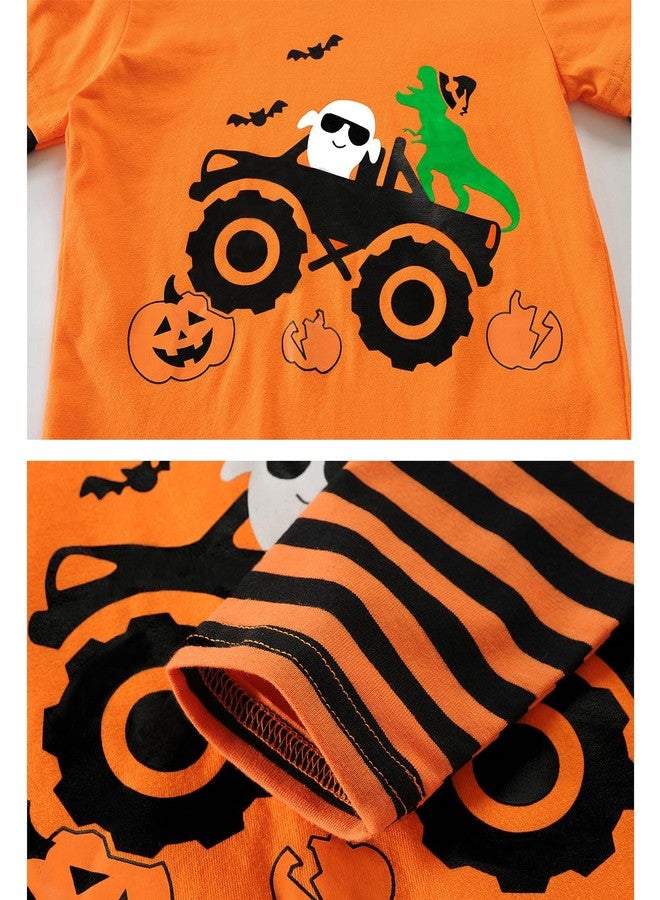 CM-Kid Ghost Dino Shirt for Toddler Boy Girl's Halloween Monster Truck Outfits Stripe Long Sleeve Cotton Shirt Tops Kids Clothes Tshirt Orange 7T - Image 5