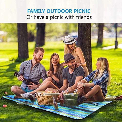 PACKNBUY Foldable Picnic Mat for Outdoor Sitting Waterproof Sandproof Beach Travel Camping Blanket Large Portable Ground Mat Rug for Park Family Outing Trekking Hiking (Blue Stripe) - Image 5