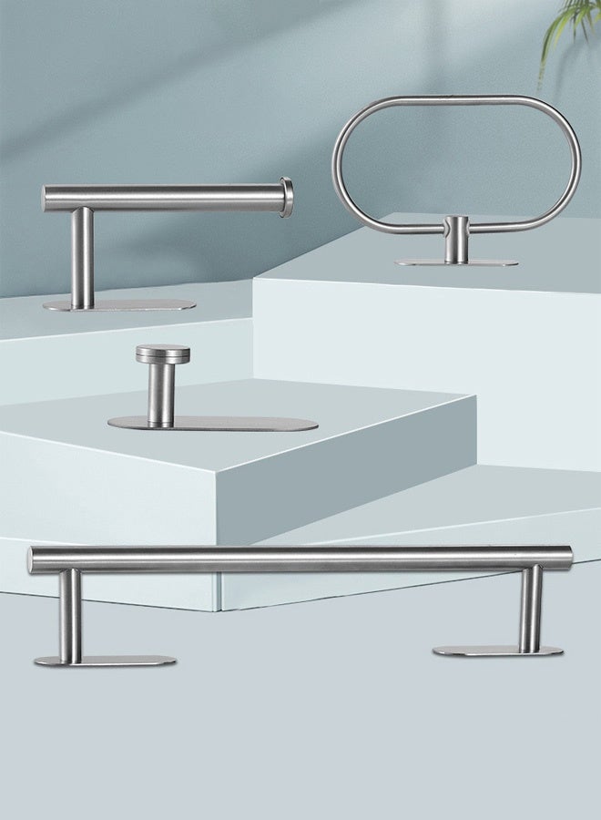 Hanayo 4 Pcs Bathroom Towel Rack Hardware Stainless Steel Wall Mounted Towel Bar Set Including Towel Bar Adhesive Toilet Paper Holder Towel Ring Hooks for Bathroom(Silver) - Image 2