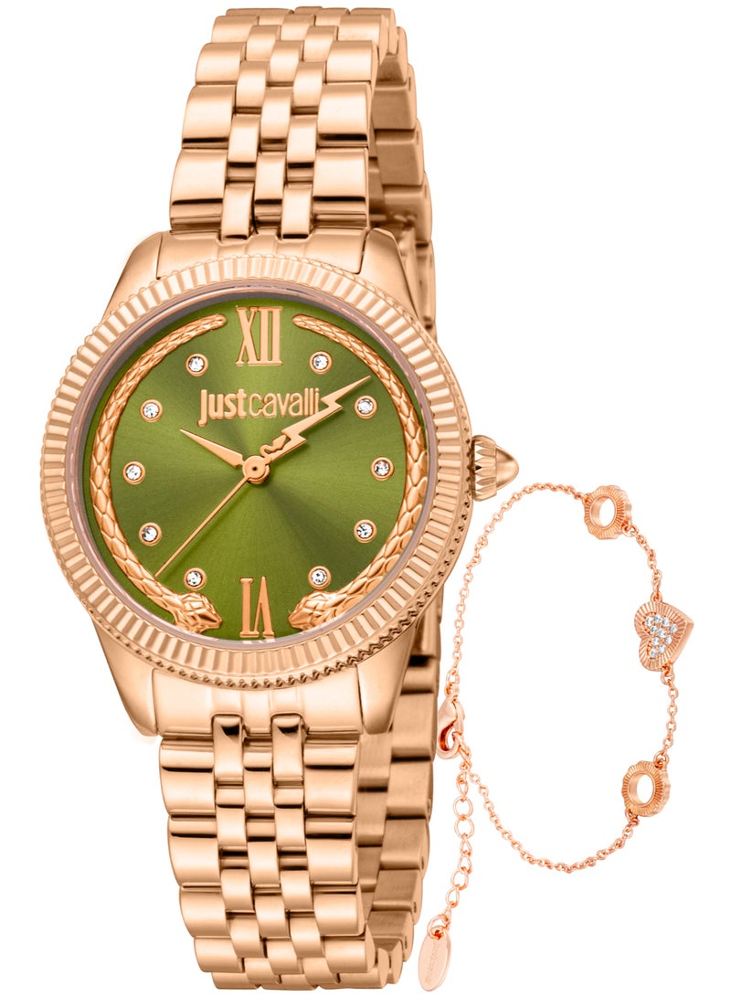Just Cavalli ساعة نسائية ليدي لوفستراك فالنتاينز Jc1L315M0075 - كواتز أنثوي من الفولاذ المقاوم للصدأ 3 عقارب - Image 1