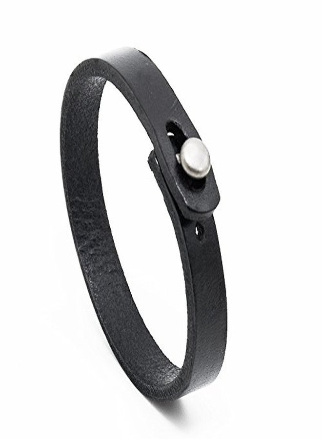 AZYOUNG Black Brown Leather Bracelet Simple Layer Easy Hook Narrow Band Cuff Bangle (Black) - Image 2