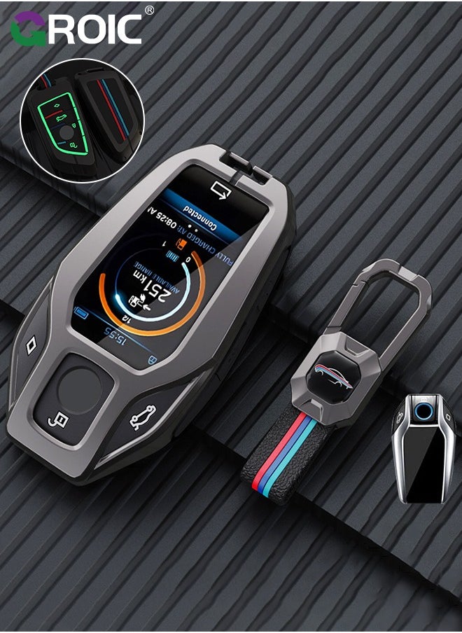 GROIC - For BMW Key Fob Cover with Keychain, LCD Smart Remote Car Key Shell Case for BMW 5 6 7 Series G01 G11 G12 G30 G31 X3 X4 X5 730li 740li 750li, BMW Accessories Alloy+TPU Double Protector (C) - Image 1