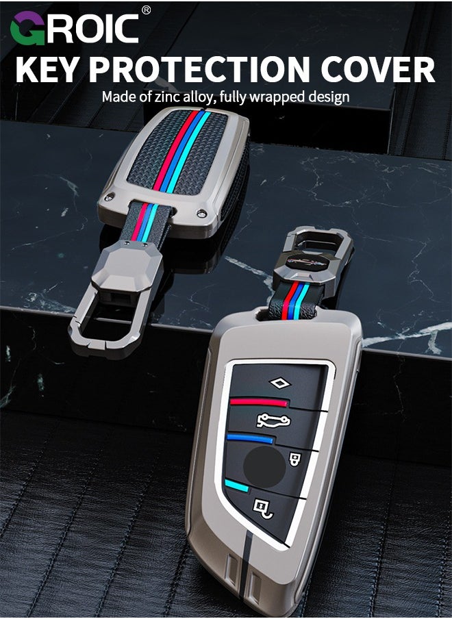 GROIC - For BMW Key Fob Cover with Keychain, LCD Smart Remote Car Key Shell Case for BMW 5 6 7 Series G01 G11 G12 G30 G31 X3 X4 X5 730li 740li 750li, BMW Accessories Alloy+TPU Double Protector (C) - Image 1