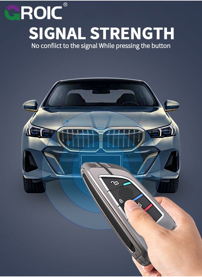 GROIC - For BMW Key Fob Cover with Keychain, LCD Smart Remote Car Key Shell Case for BMW 5 6 7 Series G01 G11 G12 G30 G31 X3 X4 X5 730li 740li 750li, BMW Accessories Alloy+TPU Double Protector (C) - Image 1